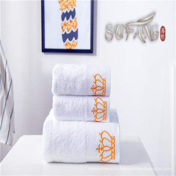 Отель полотенце / мягкий сатин границы отбеливатель белый корона хлопок ванны полотенце наборы